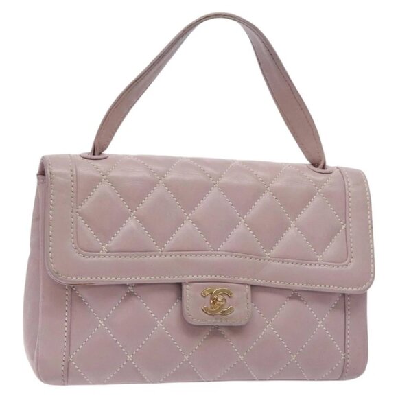 CHANEL Wild Stitch Hand Bag Leather Pink Gold CC Auth 128845 - Picture 1 of 15